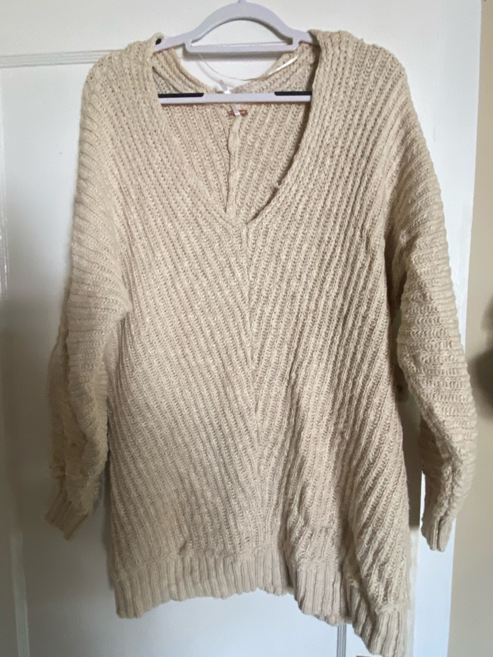 Free People V Neck Cozy Cream Knit Sweater